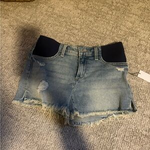 Joe's Jeans Light Blue Distressed Maternity Jean Shorts with Navy Panels